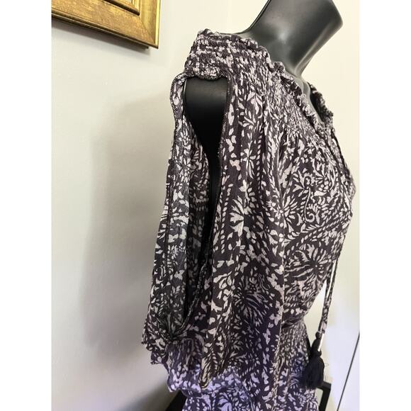 American Eagle Size Large Purple Brown Boho Smocked Peasant Off Shoulder Top - Picture 3 of 7